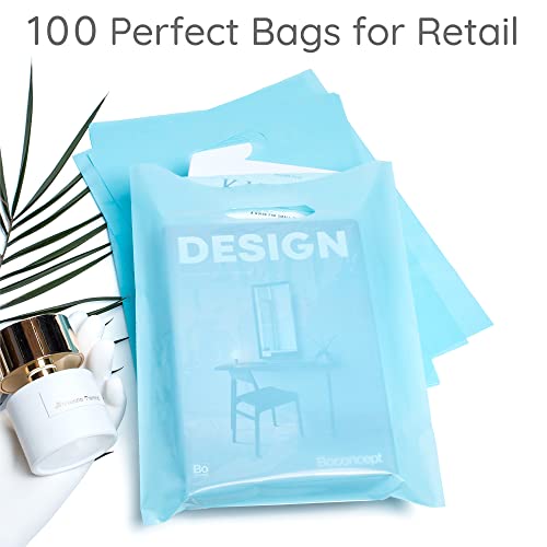 Image of 100 Pastel Blue Plastic Bags With Handles 9x12 Merchandise Bags