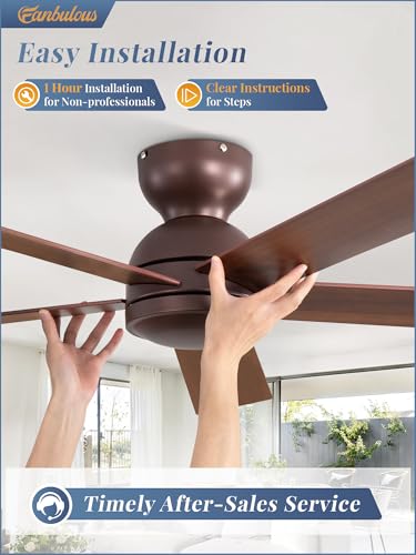 Image of Fanbulous 48 Inch Flush Mount Ceiling Fan without Light, Brown&Farmhouse
