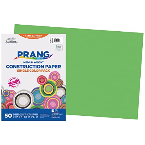 Image of Pacon SunWorks Construction Paper, 12 inch x 18 inch, 50-Count, Bright Green (9607)
