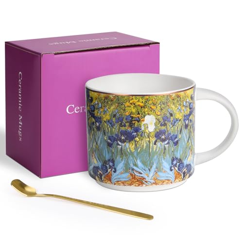 LYXFENGXU Ceramic Mugs 12 oz Coffee Cups, Elegant Paintings Tea Mugs, Elegant Personalized Mug with Gift Box, Cups for Office and Home