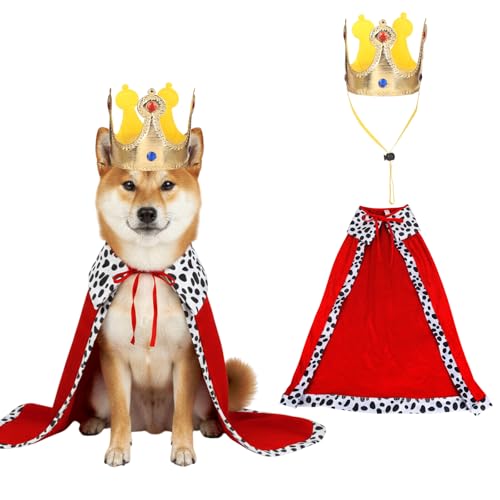 Dog King Costume, Dog Halloween Costume Funny Pet King Cloak and Crown Set, Pet Prince Costumes Cosplay for Halloween Christmas, Cape Prince Birthday Dress Outfit for Medium Dogs Pets (Medium)