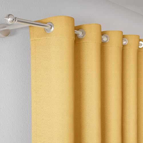 Image of Wakefit Solid Blackout Door Curtains 7 Feet | Set of 2 | Upto 80% Room Darkening Faux Silk Drapes | Thermal Insulated & Noise Reducing Curtains for Living Room & Home Dcor | Bishop Yellow