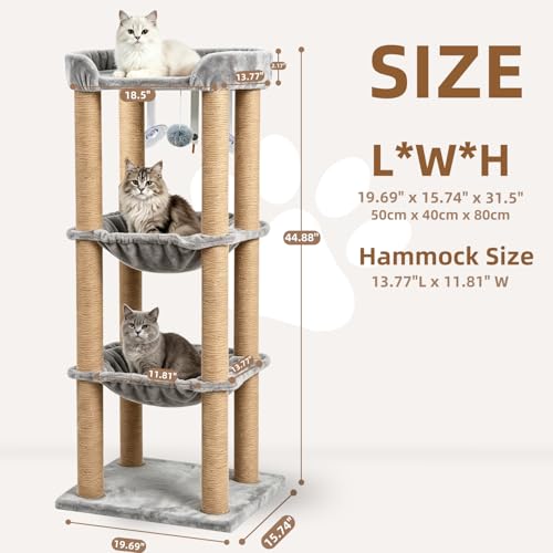 Rascador Torre para gatos 3 niveles con hamaca y poste de sisal miniatura 3