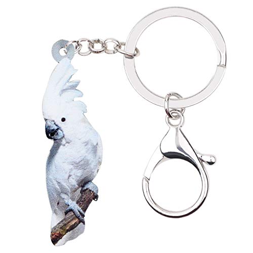 WEVENI Acrylic White Cockatoo Bird Keychain Parrot Key Ring For Women Girl Bag Purse Car Charms (White)