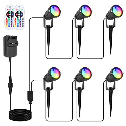 APONUO Garten-Wegbeleuchtung, 40 m, 12 V, LED-Landschaftsbeleuchtung, solarbetrieben, IP66, wasserdicht, Farbwechsel, dekorative Strahler (6-teiliges Licht-Set) Cover