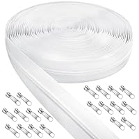 Endlos Reissverschluss Weiß mit Zipper, 5mm 10m Weiß Nylon Endlosreißverschluss Meterware und 20 Silber Zipper aus Metall für Kleidung Tasche Mäppchen Bettwäsche