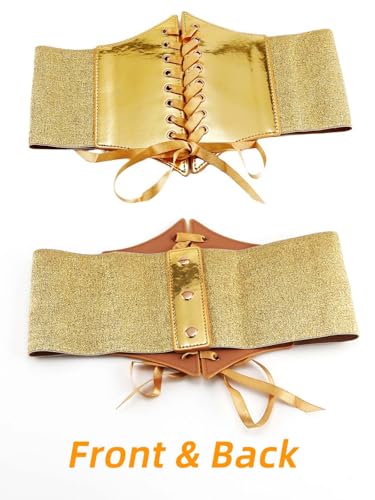 Tgirls Women Corset Belt Gold Waist Corset Belts Sexy Cinch Elastic Wide Belt for Dress Costume Waspie Waistband4