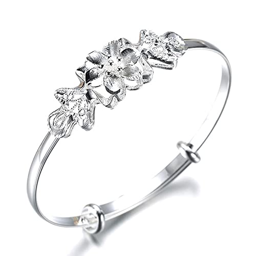 Bracelet en argent 925 vintage forgé à la main avec détails de fleurs rétro