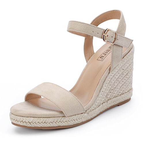 Image of IDIFU IN4 Espadrille Wedge Sandals for Women Open Toe Ankle Strap Platform Wedges Heels Causal Summer Wedge Shoes Comfortable Espadrilles Wedges