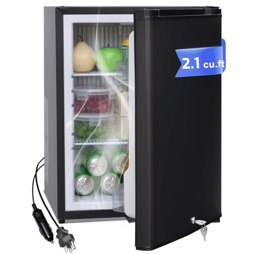 Locking Mini Fridge 2.1 Cu Ft, Mini Fridge with Lock,12v RV Refrigerator,Semi...
