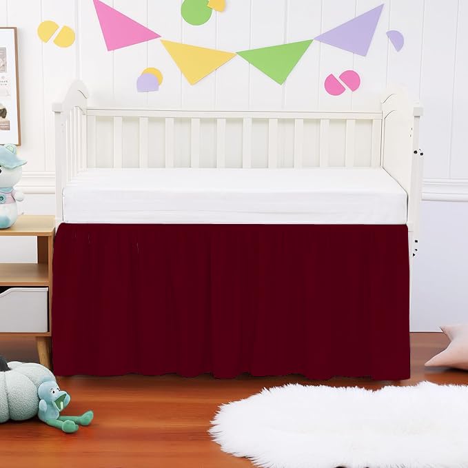 Crib Ruffle Bed Skirt Microfiber Nursery Bedding Skirt for Baby Girls (28” x 52” x 14’’) Inch - Burgundy Solid