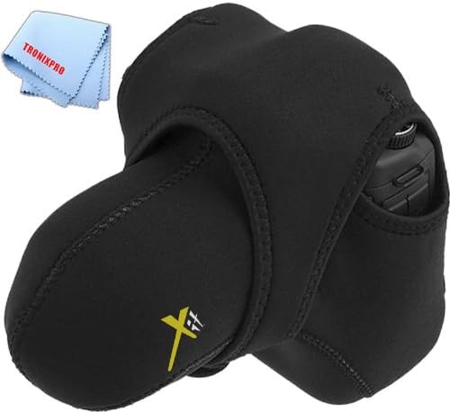 Extra Large Reversible Neoprene Stretchy Wrap Case, Black & Gray for Nikon D3X and D4 & Fiber Cloth