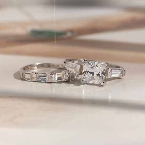 DoubleAccent Sterling Silver White CZ 2-pieces Wedding band Set 8MM (Size 5 to 10)2