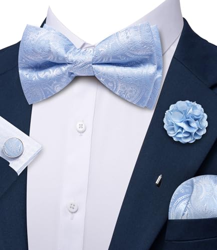 Image of YOHOWA Mens Bow Tie Set Paisley Coloful Pre-tied Bowties Adjustable with Handkerchief Cufflinks Wedding Prom Party