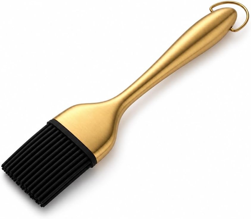 Snailhouse Basting Pastry Brush, Stainless Steel Kitchen Food Oil BBQ Sauce Baking Baster Brush with Silicone Brushes Head for Cooking Grilling, Gold