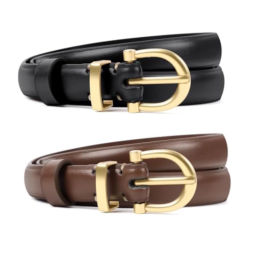 El Mejor Listado de Cinturones para Mujer del mes. 43 GeorgeX Cinturón para Mujer de Piel Genuina con Hebilla Metálica Cinturón de Mujer, Cinturón de Vestir Ajustado para Mujer para Jeans, Vestidos (B-Negro-Marrón, 100cm)