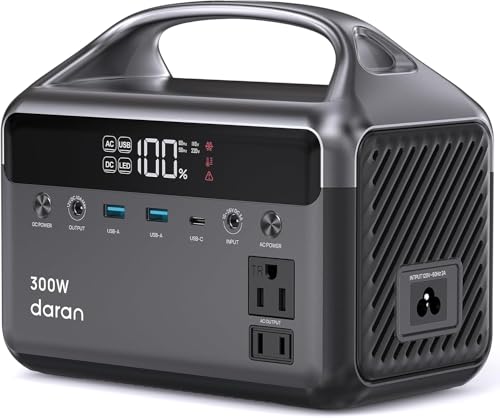 DaranEner Portable Power Station, 300W (Surge 600W) 192Wh Power Bank with 110V AC Outlet, LiFePO4 Battery for Home Emergency, Camping, Travel,& Outdoor Electronics(Option Solar Generator)