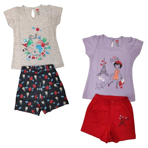 Image of LuvLap Baby Girls Regular Fit 100% Cotton Half Sleeves Girls Top CoSet Pack of 2