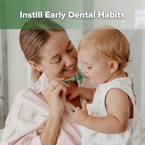 Image of haakaa 360 Baby Toothbrush with Suction Base - Jade | Gentle Cleaning for Infants, Gum Massage, BPA-Free, Food-Grade Silicone, Adjustable Safety Shield, Safe for Babies 6 Months+
