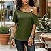 Lmdudan One Shoulder Tops for Women Short Sleeve Loose Fit Solid Color Shitrs Summer Casual Fashion Blouses Army Green
