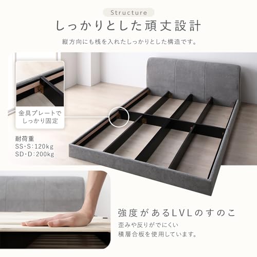 RASIK ベッド シングル フレームのみ ベージュ ファブリック ロータイプ 布張り すのこ 背もたれ お客様組立 SOFREE ソフリー の商品画像 6