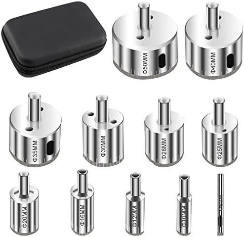 11PCS Diamond Drill Bits for Ceramic Tile Stone Glass Granite Porcelain Marble 1/4-2" Diamond Hole Saw 6-50mm Glass Drill Bit for Bottles,Pots,Countertop,Sink,Vase by SUSUMU