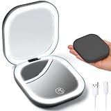 Compact Mirror with Light, Portable LED Lighted Compact Makeup Mirror with 10X Magnification, USB Rechargeable Foldable Small Pocket Travel Magnifying Beauty Mirror for Women Grils Purse, Black
