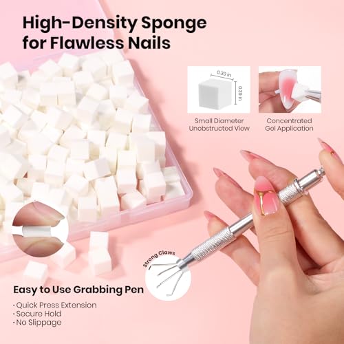 Image of Beetles 150Pcs Soft Nail Sponges for Ombre, White Nail Sponge with Grabbing Pen, Pink Pat Painting Gel Polish Kit for Gradient Ombre Blush Chrome Design Nails Art Tools, Home DIY Salon Manicure