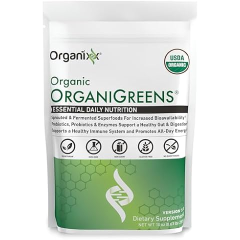Organixx Greens Superfood Powder with Probiotic Digestive Enzymes, Gluten Free, Vegan, Daily Super Greens Powder Supplement Drink Mix for Gut Health, Immune Support & Energy, Organic, Non GMO, 10 oz Cover