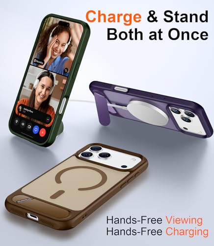Image of Designed for iPhone 17 Pro Max Case, [Built-in Invisible Kickstand][Compatible with MagSafe][Military Grade Shockproof] Slim Translucent Matte Phone Case 6.9 inch (Desert Brown)