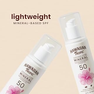 Hawaiian Tropic Skin Nourishing Milk Mineral Sunscreen Lotion SPF 50, 3.4 Fl Oz | Travel Size Sunscreen Zinc Oxide, Sun Milk, Mineral Sunblock SPF 50, Oxybenzone Free, 3.4 Fl Oz