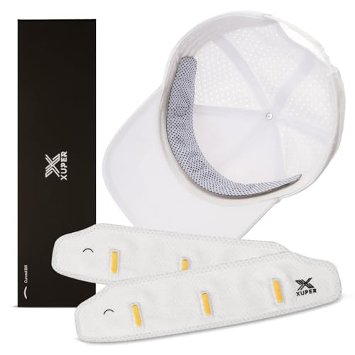 XUPER Washable Hat Sweat Liner for Curved Brim 2 Pack Sweatband Guard with Clips Reusable Cap Protector for Stains 4-Layer Ultra Absorbent Cooling Fabric - Bands Insert for Baseball Caps Golf Hats