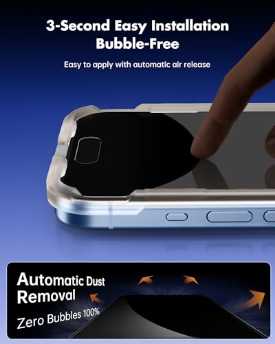Image of UNBREAKcable Privacy Screen Protector for iPhone 17, Shatterproof Tempered Glass [True 28Anti Spy] [9H Hardness] [Easy Installation Frame] Private Protector for iPhone 6.3inch-2 Pack