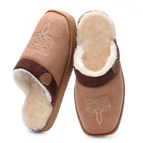 OOW Cowboy Boot Slippers for Mens Western House Slippers Indoor and Outdoor Square Toe CH 10