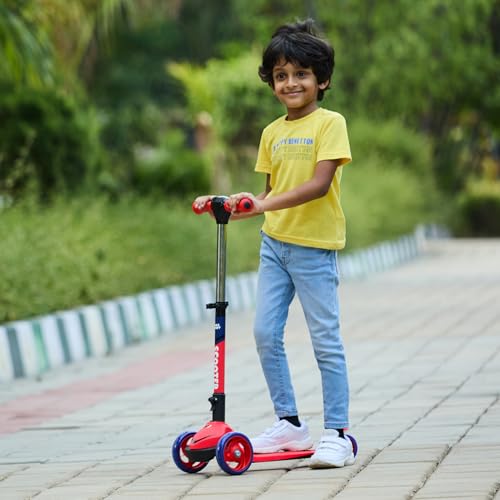Image of AMAZON BRAND JAM & HONEY 3 Wheel Kids Scooter with RGB Light-UP Wheels,Foldable Design & Height Adjustment-BIS Certified-Indoor & Outdoor USE, RED /Blue (UP to 20 KG)