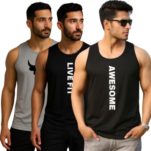 Image of Pack of 2 Sando For Men Men's Sleeveless Round Neck Vest - Pack of 2, Polyester Fabric, Quick Dry Gym & Casual Wear Gym Fit