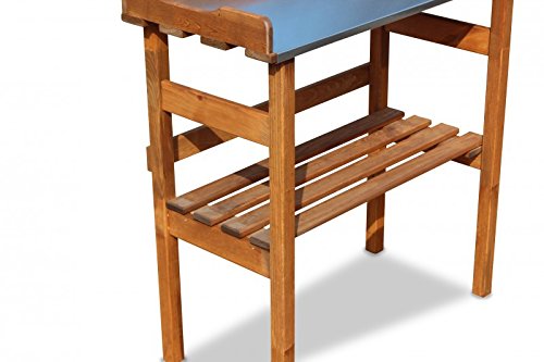 Mesa para plantas de madera con encimera galvanizada, color marrón, 80 x 40 x 82 cm