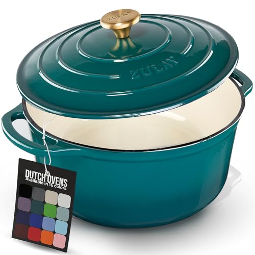 Zulay Kitchen 6 Quart Enameled Cast Iron Dutch Oven Pot with Lid – Premium Durability & Oven Safe up to 500°F – Heavy Duty Cookware Perfect for Bread Baking, Stews, Braising & Roasting – Emerald