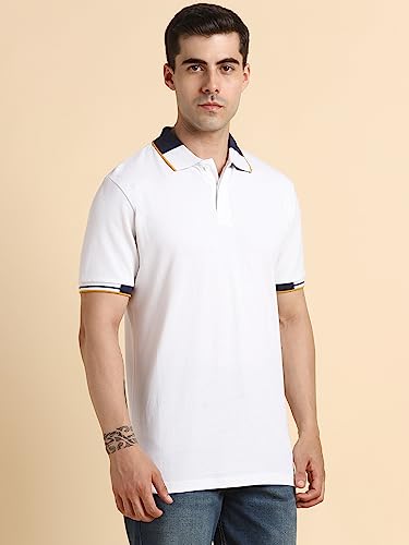 Image of Dennis Lingo Men's Regular Fit Cotton Polo Neck Solid T-Shirt