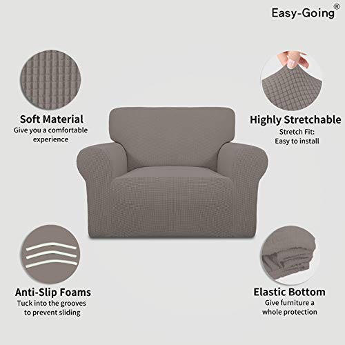 Image of Easy-Going Stretch Oversized Chair Sofa Slipcover 1-Piece Couch Sofa Cover Furniture Protector Soft with Elastic Bottom for Kids Spandex Jacquard Fabric Small Checks Taupe