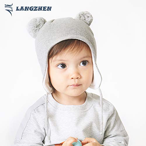Image of Toddler Infant Winter Hat with Earflap Knit Warm Beanie Fleece Lined Hat for Baby Boys Girls