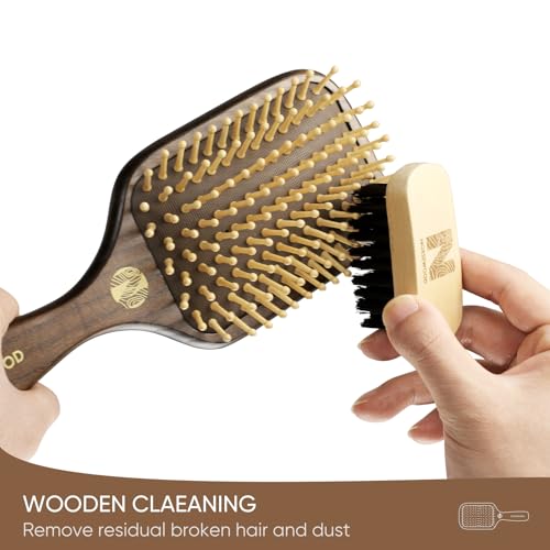 Norsewood 100% Natural Wood Hairbrush for Massaging Scalp,for Most Hair Types, Wooden Bristle for Reducing Damage, Scalp Massager Perfect for Women, Men & Kids