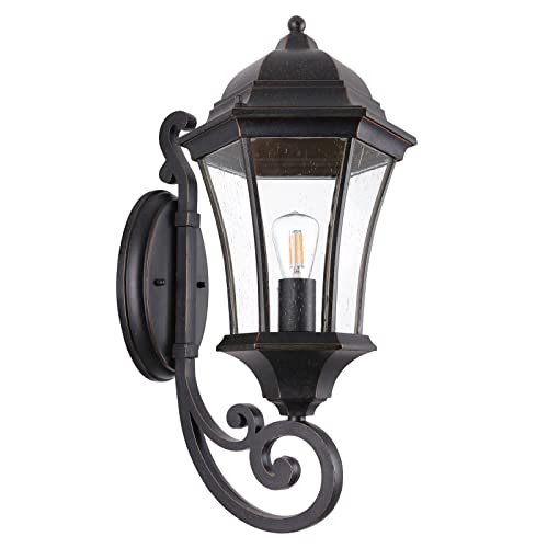 Goalplus Outdoor Wall Light Fixture For Porch, 19 1/2" High Antique Bronze Wall Lantern One-Light E26 Exterior Waterproof Wall Sconce With Clear Seeded Glass, Lm3601-Up-M #TOP7
