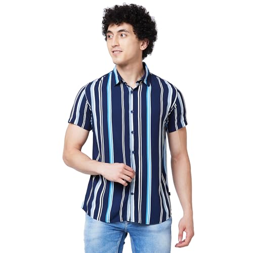 Image of Spykar Men's Regular Fit N /A Half Sleeve Striped Casual Shirts