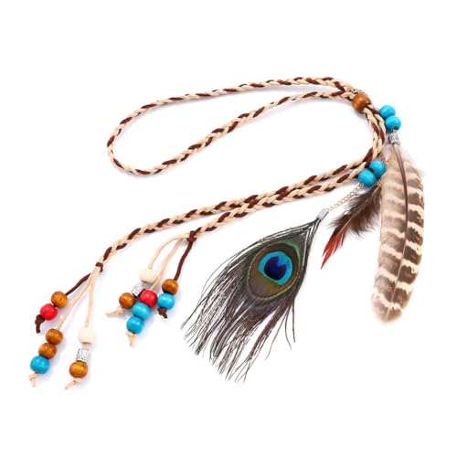 Campsis Indian Princess Peacock Feather Head Chain for Girl, Fashion Headband for Women. (Blue)