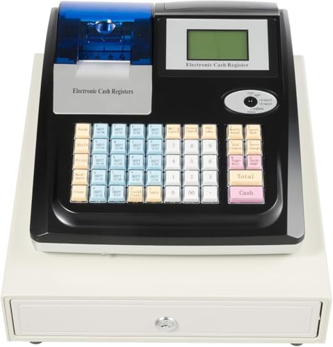 Caja Registradora Electrónica De 48 Teclas con Impresora Térmica, Pantalla Led De 8 Dígitos, Sistema Pos para Supermercados Y Tiendas Minoristas, Black(Upgraded Version)