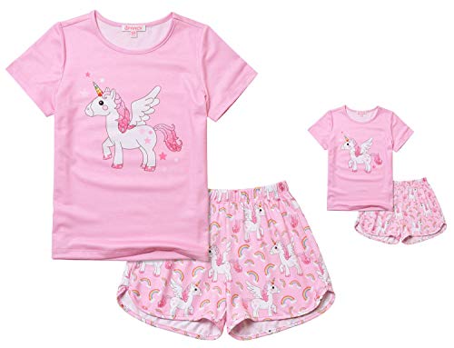 Summer Pajamas Matching 18 inch Doll & Girls Size 10 11 Unicorn Pjs Sets Cotton