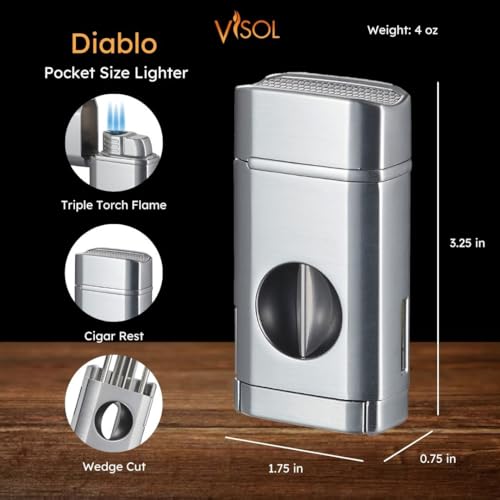 Encendedor triple llama recargable Visol Diablo acero inoxidable miniatura 2
