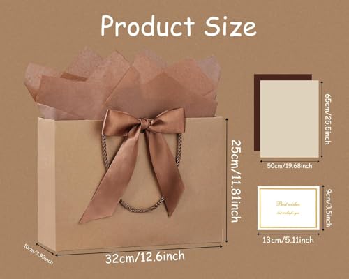 Image of JMANNI Gift Bags with Handles, 13 inch Medium Gift Bag for Presents, 2 Pcs Bags with 4 Tissue Paper and 2 Cards for Baby Shower Wedding Bridal Shower Mother's Day Birthday Party (Kraft)