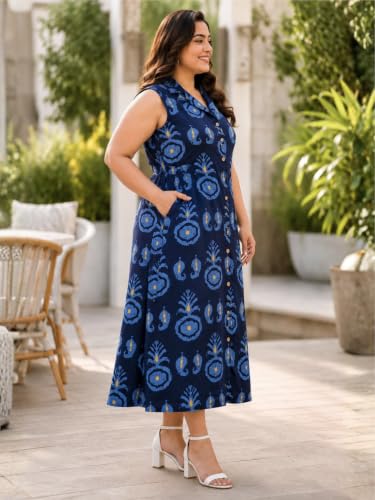 Image of Indietoga Women Plus Size Printed Cotton Midi A-line Dress (XL to 7XL)